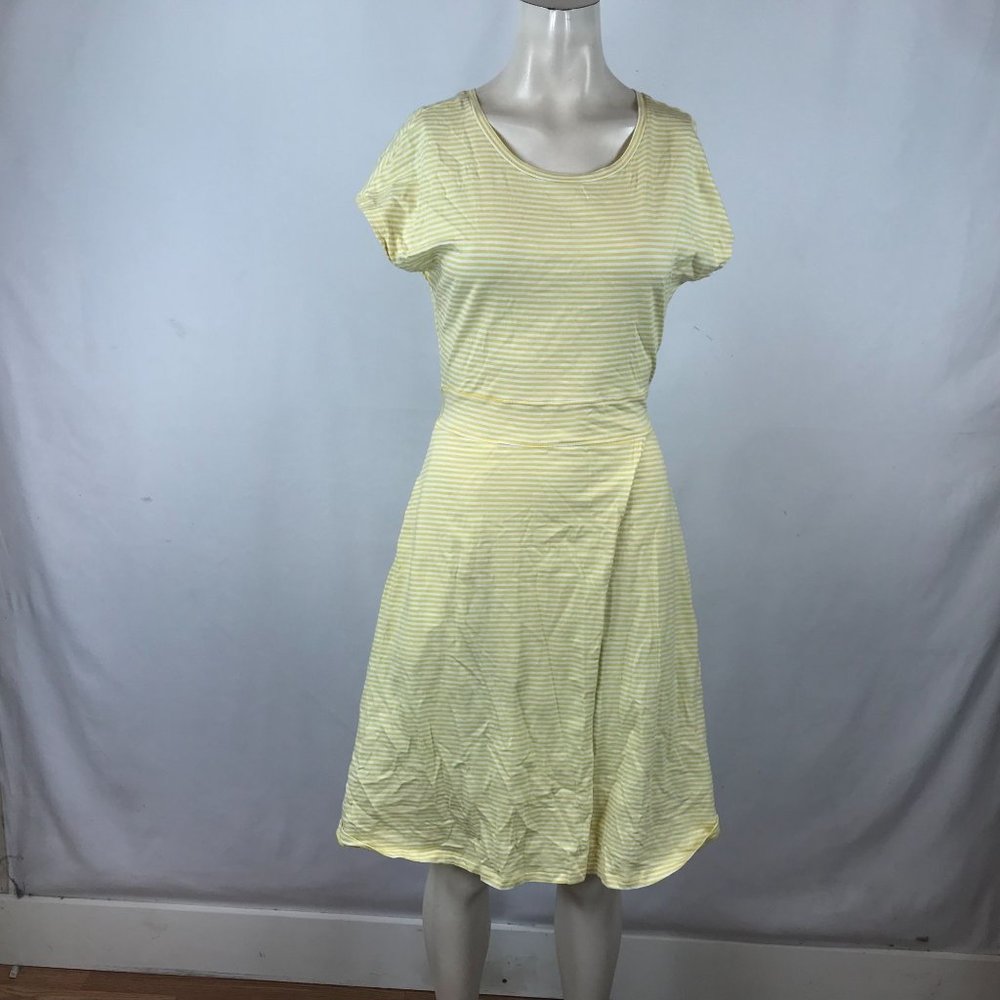 TOAD & CO - WOMEN'S SMALL -YELLOW & WHITE STRIPE SHORT SLEEVE CUE WRAP DRESS